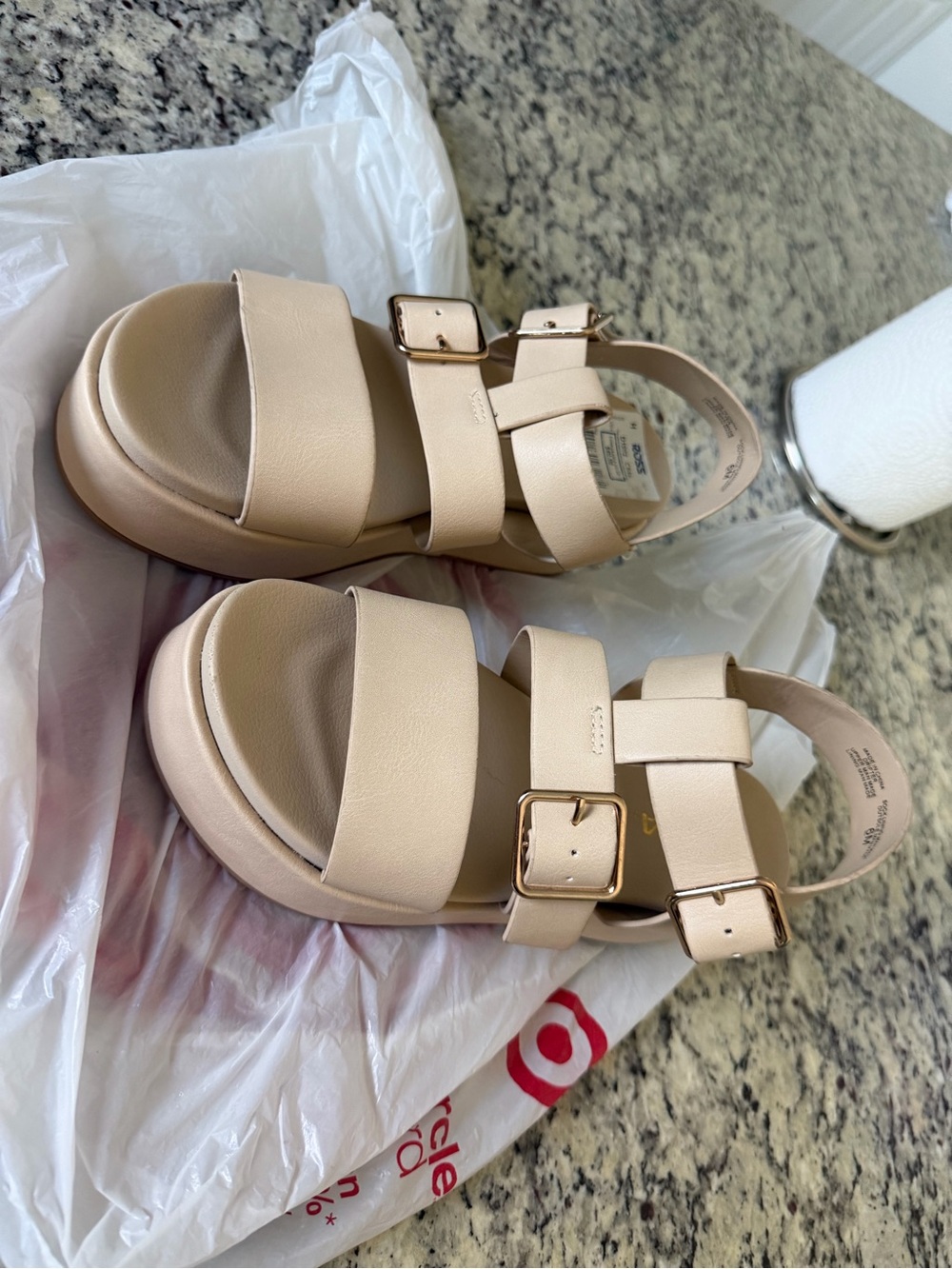 Women's Beige Platform Sandals with Buckle Closure - Picture 3 of 7
